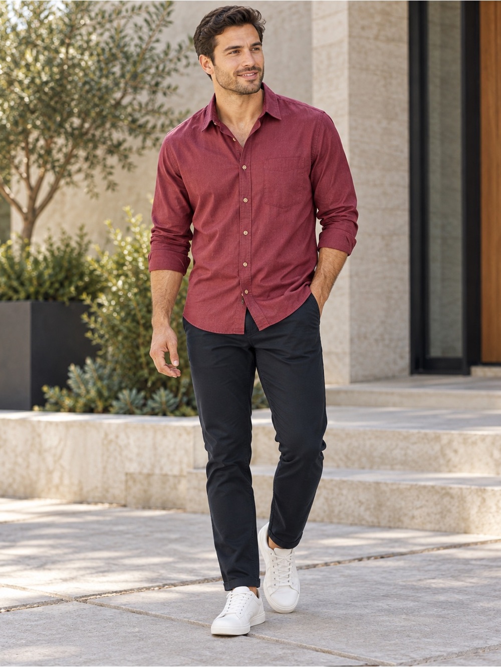 NWOT Old Navy Every day shirt Burgundy Wine Red Button Down Size Large